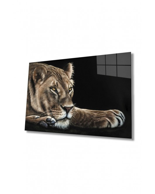 Aslan Hayvan Cam Tablo 4mm Dayanıklı Temperli Cam