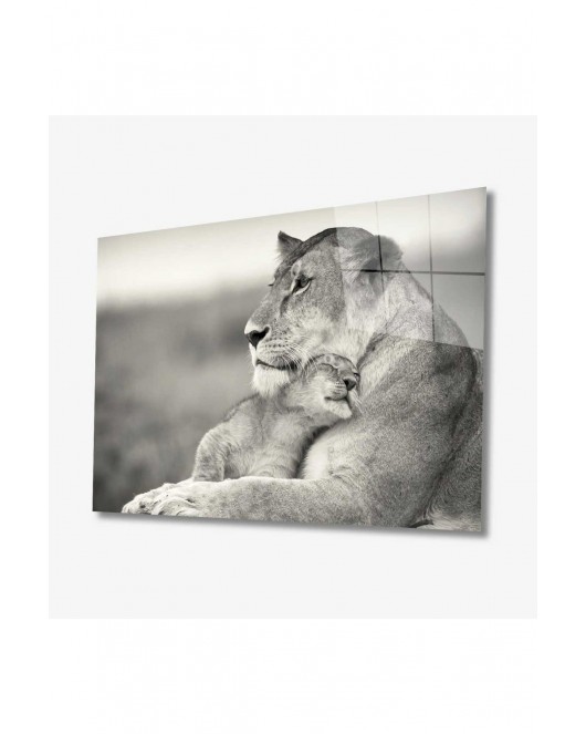 Aslan Hayvan Cam Tablo 4mm Dayanıklı Temperli Cam