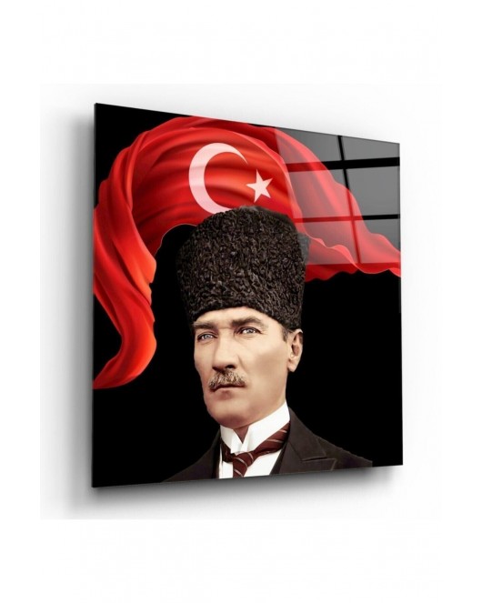 Atatürk Ve Bayrak Cam Tablo