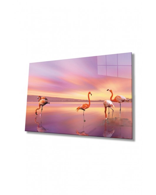 Flamingo Hayvan Cam Tablo 4mm Dayanıklı Temperli Cam