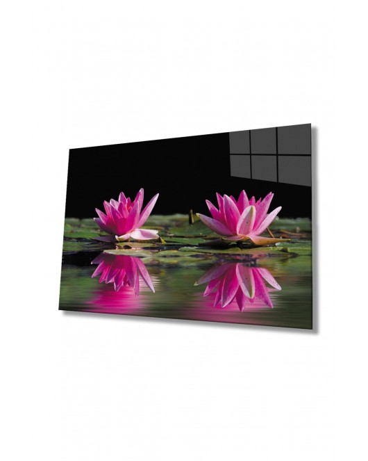 Lotus Çiçeği Cam Tablo 4mm Dayanıklı Temperli Cam