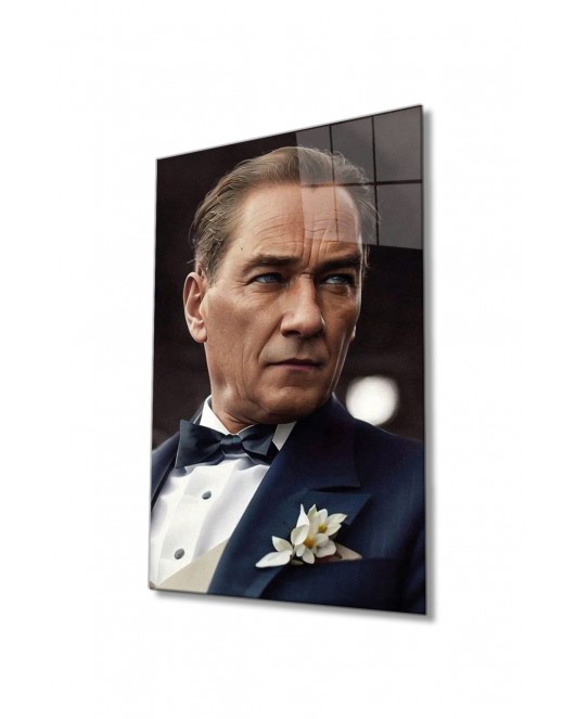 Yapay Zeka Atatürk Portresi Cam Tablo, Ev Ve Ofis Duvar Dekoru, Büyük Temperli Cam Tablo