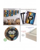 Çerçeveli Yaplıboya Görünümlü Sevimli Kedi Tablosu-7778