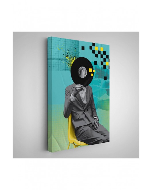 Çerçeveli Plak Kafalı Adam Pop Art Tablosu-7877