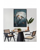Çerçeveli Dallarda Pembe Çiçekli İki Kuş Tablosu-8004
