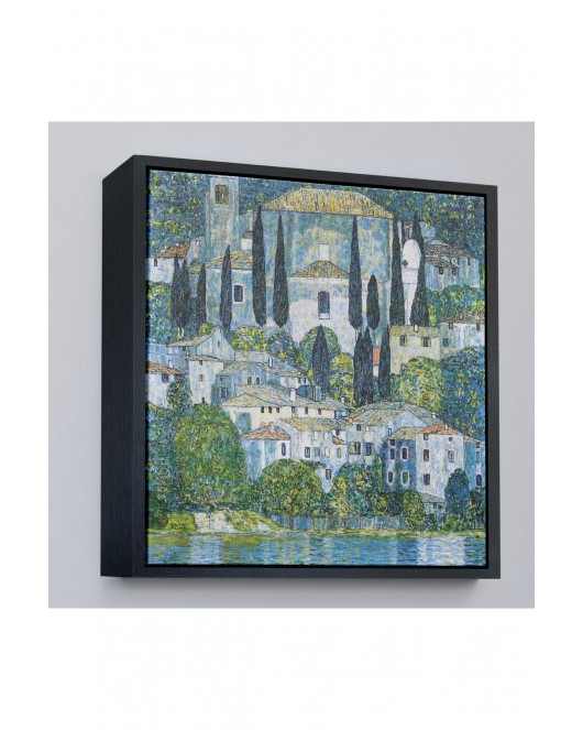 Çerçeveli Gustav Klimt - Cassone’Deki Kilise Selvili Manzara Tablosu-8345