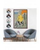Çerçeveli Edward Penfield - Bisikletli Sarı Takım Elbiseli Adam Tablosu-8044