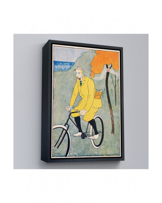 Çerçeveli Edward Penfield - Bisikletli Sarı Takım Elbiseli Adam Tablosu-8044