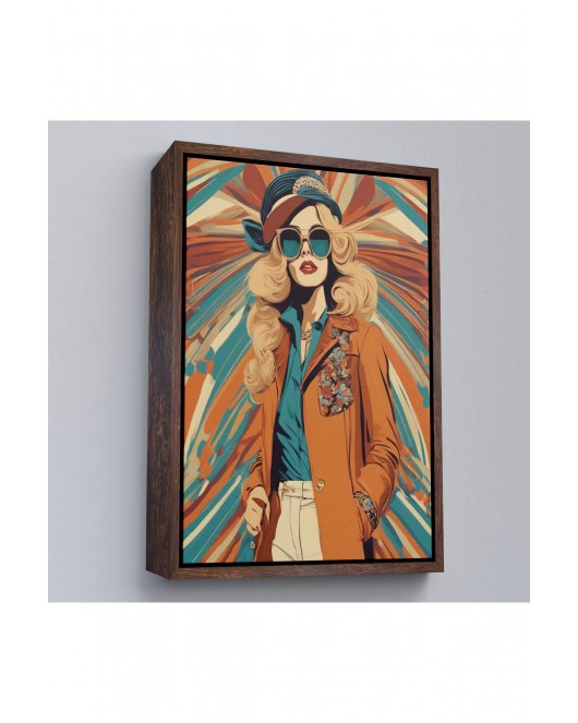 Çerçeveli Şapkalı Güzel Retro Kadın Tablosu-8071
