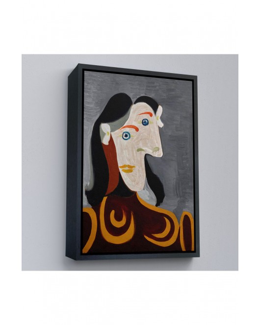 Çerçeveli Pablo Picasso - Kahverengi Elbiseli Kadının Büst Tablosu-8086