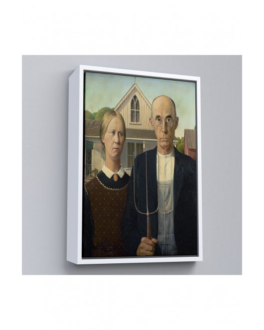 Çerçeveli Grant Wood - Soyal Gerçeklik I American Gotik Tablosu - Social Realism-8059