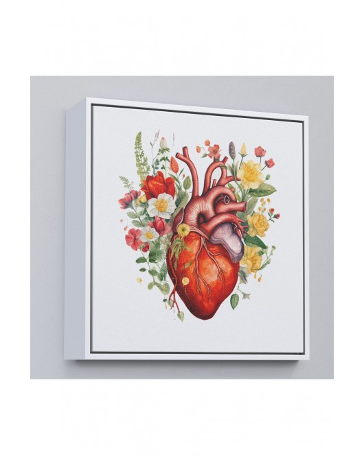 Çerçeveli Çiçeklerle Çevrili Kalp Tablosu - Doktor Hediyesi-8326