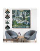 Çerçeveli Gustav Klimt - Cassone’Deki Kilise Selvili Manzara Tablosu-8345