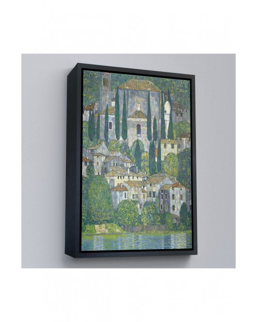 Çerçeveli Gustav Klimt - Cassone'Deki Kilise Selvili Manzara Tablosu-8095