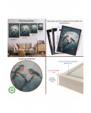 Çerçeveli Dallarda Pembe Çiçekli İki Kuş Tablosu-8004