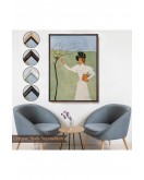 Çerçeveli Edward Penfield - Kuşlara Uzanan Kadın Tablo-8045