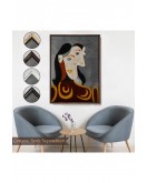 Çerçeveli Pablo Picasso - Kahverengi Elbiseli Kadının Büst Tablosu-8086