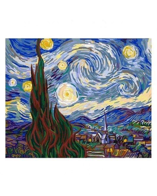 Van Gogh Yıldızlı Geceler KASNAKLI SAYILARLA BOYAMA SETİ