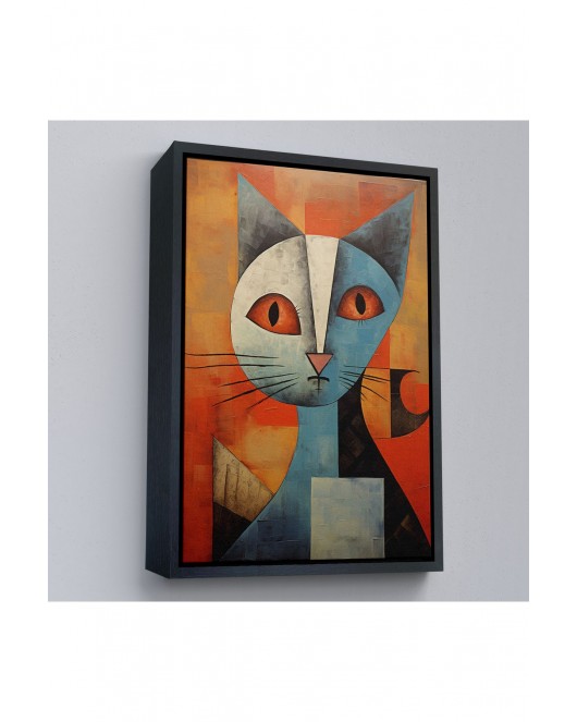 Çerçeveli Pablo Picasso Tarzı - Soyut Renkli Kedi Tablo-7373
