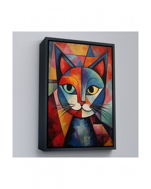 Çerçeveli Pablo Picasso Tarzı - Soyut Renkli Kedi Tablo-7375