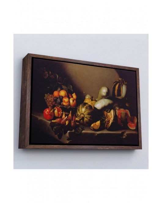Çerçeveli Caravaggio - Meyveli Natürmort Tablo - Still Life With Fruit-7134
