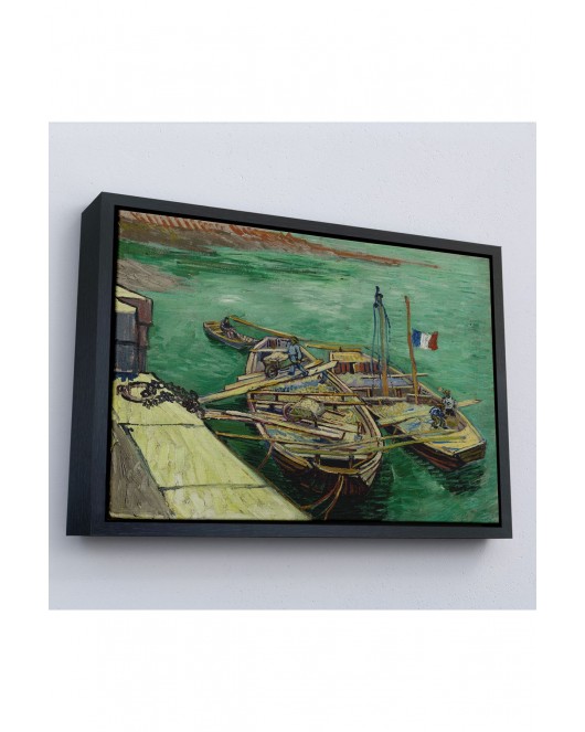 Çerçeveli Vincent Van Gogh - Kum Mavnalarını Boşaltan Adamlarla Rıhtım Tablo-7185