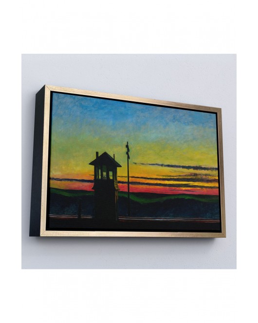 Çerçeveli Edward Hopper - Demiryolunda Gün Batımı Tablo - Railroad Sunset-7113