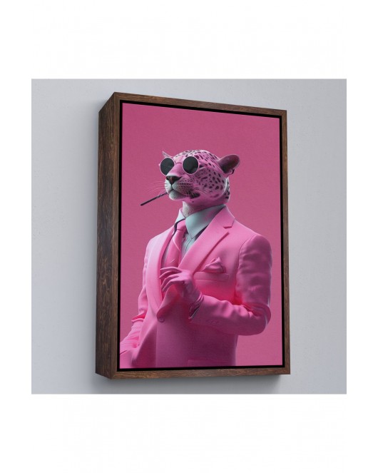 Çerçeveli Sigara İçen Pembe Leopar Tablo-7859