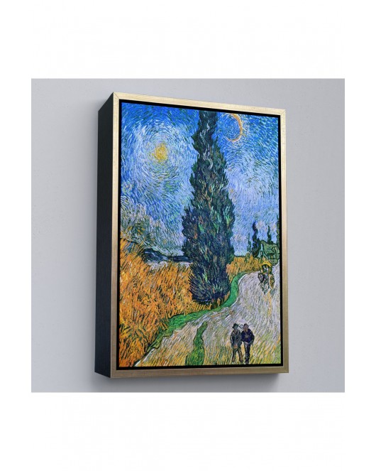 Çerçeveli Vincent Van Gogh - Selvili Ve Yıldızlı Yol Tablo - Road With Cypress And Star-7443