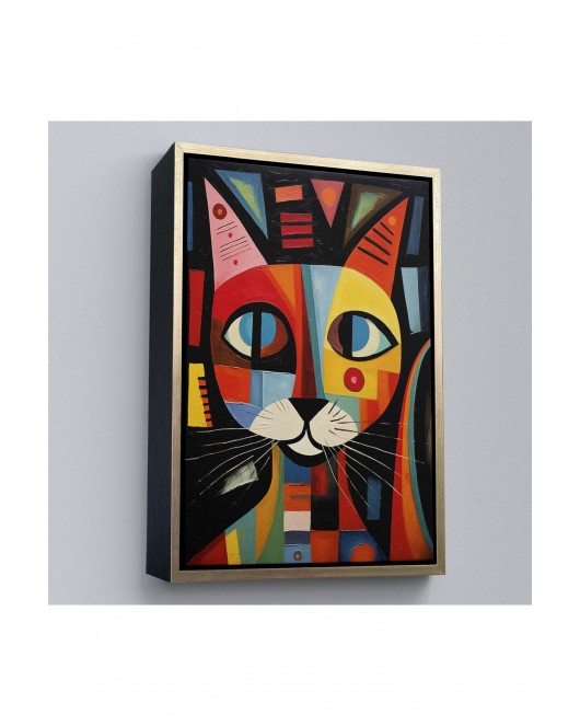 Çerçeveli Pablo Picasso Tarzı - Soyut Renkli Kedi Tablo-7374