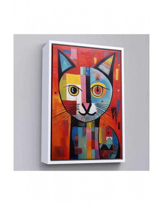 Çerçeveli Pablo Picasso Tarzı - Soyut Renkli Kedi Tablo-7372