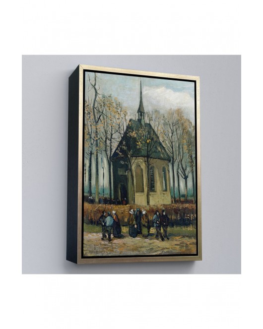 Çerçeveli Vincent Van Gogh - Cemaat Nuenen'Deki Reform Kilisesinden Ayrılıyor Tablo-7466