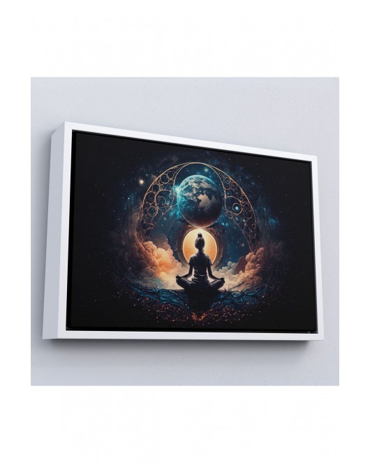 Çerçeveli Meditasyon Yapan Kadın Lotus'Ta Evrenle Bağlantı Tablosu-7251