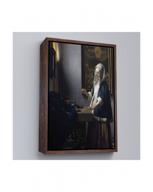 Çerçeveli Johannes Vermeer - Teraziyi Tutan Kadın Tablosu - A Woman Holding A Balance-7500