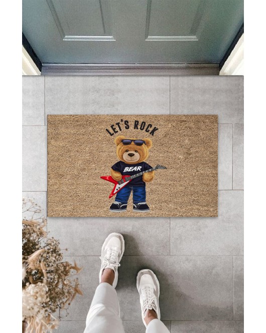 K&G foot rest Dış ve İç Mekan Bej Kapı Önü Paspası Let'S Rock Ayıcık Desen Paspas
