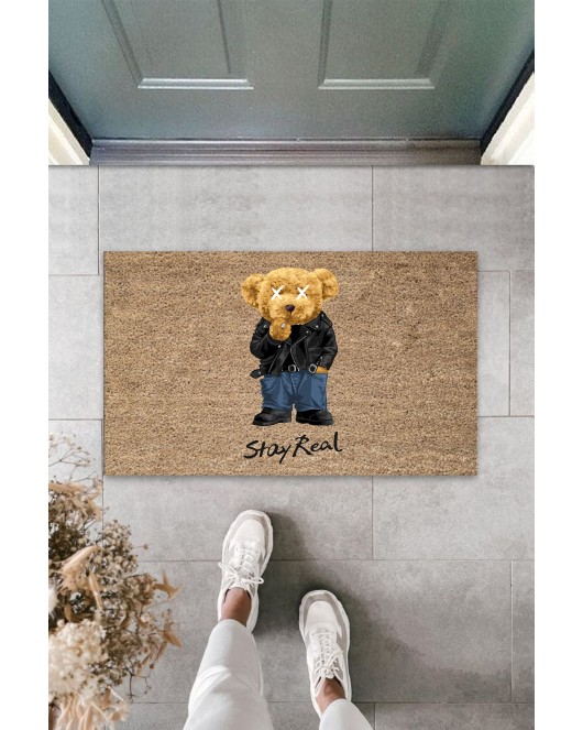 K&G foot rest Dış ve İç Mekan Bej Kapı Önü Paspası Stay Real Ayıcık Desen Paspas