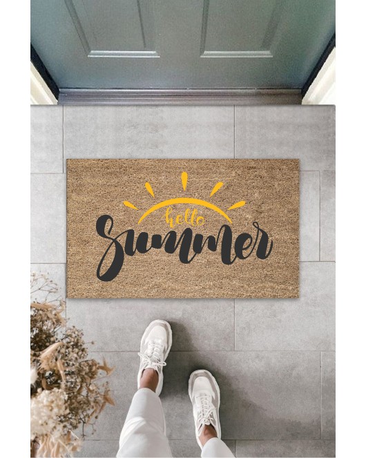 K&G foot rest Dış ve İç Mekan Kahve Renk Kapı Önü Paspası Hello Summer Güneş Desen Paspas