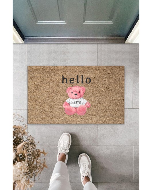 K&G foot rest Dış ve İç Mekan Kahve Renk Kapı Önü Paspası Pembe Ayı Desen Paspas