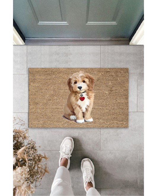 K&G foot rest Dış ve İç Mekan Kahve Renk Kapı Önü Paspası Sevimli Köpekcik Desen Paspas