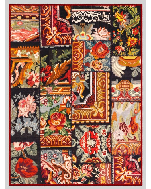 Vintage Desenli Halı, Pamuk Dokuma Pamuklu Taban Dekoratif Halı Kilim 28