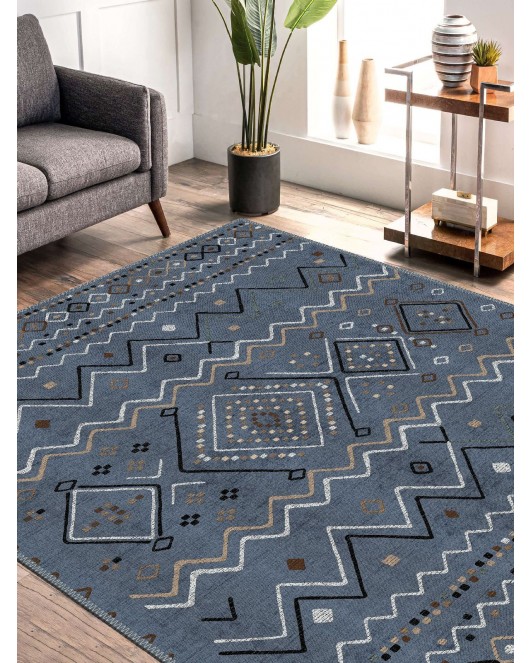 Vintage Desenli Halı, Pamuk Dokuma Pamuklu Taban Dekoratif Halı Kilim 51