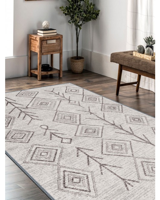 Vintage Desenli Halı, Pamuk Dokuma Pamuklu Taban Dekoratif Halı Kilim 78