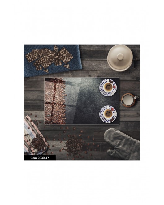 Antibakteriyel Cam Kesme Tahtası | Baskılı Kesim Tablası | 25 x 35 cm