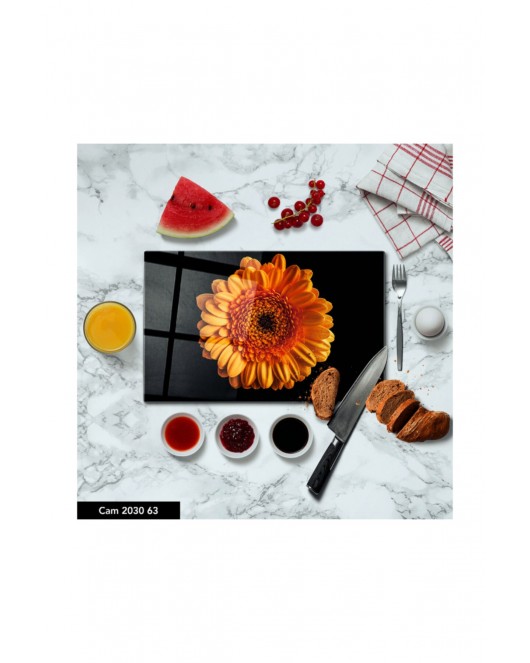 Antibakteriyel Cam Kesme Tahtası | Baskılı Kesim Tablası | 25 x 35 cm