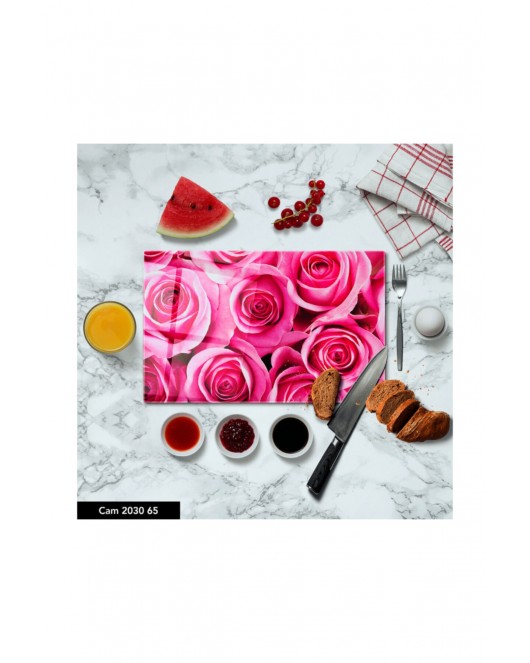 Antibakteriyel Cam Kesme Tahtası | Baskılı Kesim Tablası | 25 x 35 cm
