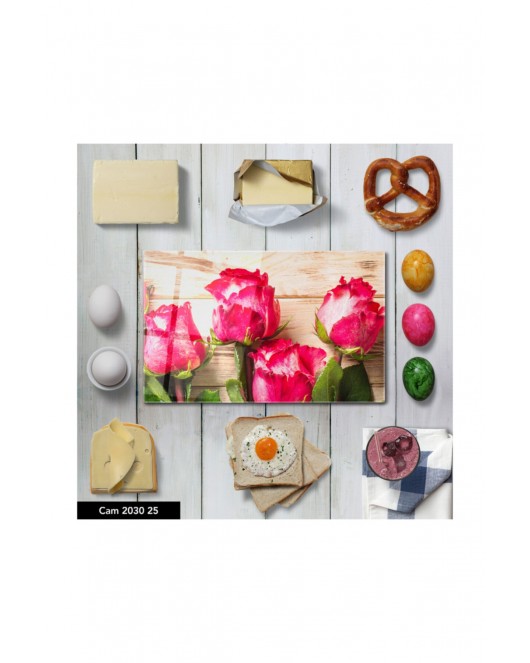 Antibakteriyel Cam Kesme Tahtası | Baskılı Kesim Tablası | 25 x 35 cm