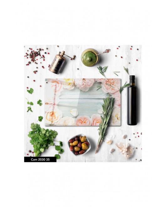 Antibakteriyel Cam Kesme Tahtası | Baskılı Kesim Tablası | 25 x 35 cm