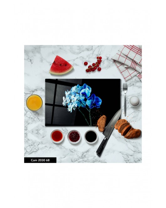 Antibakteriyel Cam Kesme Tahtası | Baskılı Kesim Tablası | 25 x 35 cm