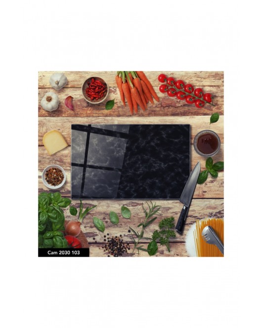 Antibakteriyel Cam Kesme Tahtası Baskılı Kesim Tablası 25 x 35 cm