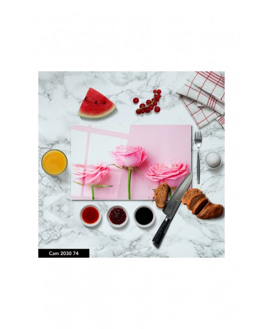 Antibakteriyel Cam Kesme Tahtası | Baskılı Kesim Tablası | 25 x 35 cm